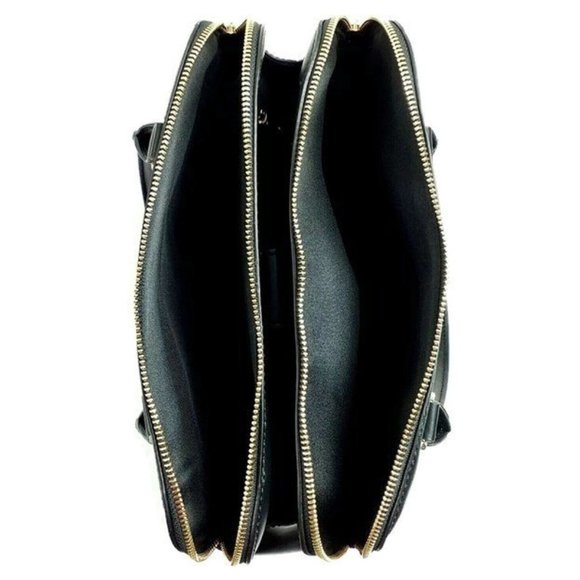 A New Day Black Triple Compartment Faux Pebbled Leather Dome Satchel NWOT - Picture 7 of 11